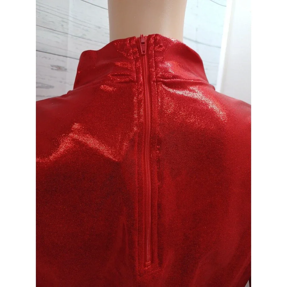 GTM Sportswear Mock Neck Long Sleeve Crop Top Red Shinny Youth L NWT